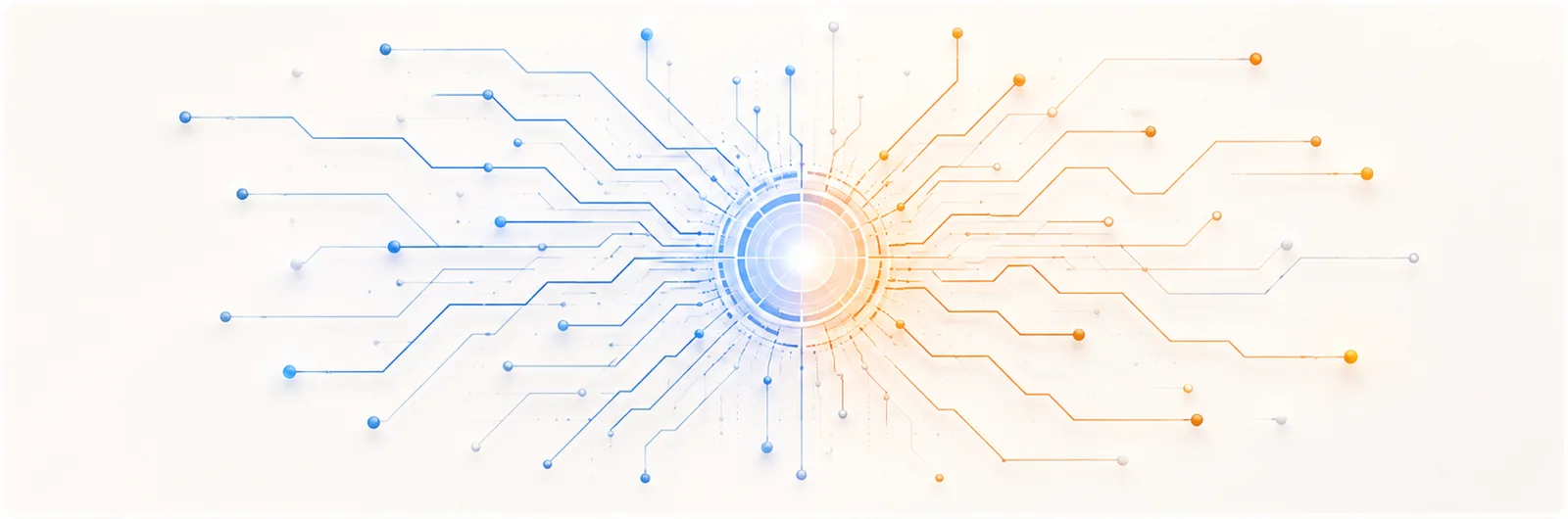 Abstract ivory panel showing connection points linking companies and agents